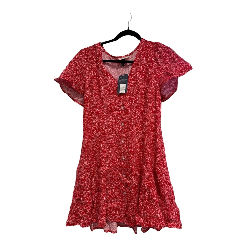 Universal Thread Dress Womens Medium Red Short Sleeve Button Front Mini A-Line